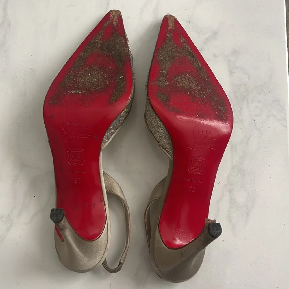 Authentic Christian Louboutin | Size 37 EU / Size 7 US | Silver Lace Slingback - Picture 5 of 11